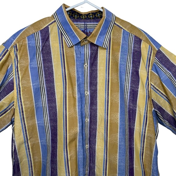 Robert Graham Vertical Striped Shirt Jewel Tone Flip Cuffs Extra Large - Picture 4 of 16